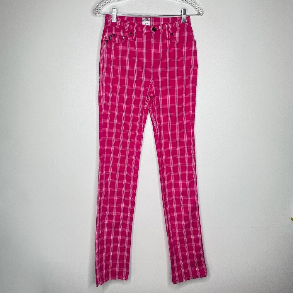 Moschino‎ Pink Plaid Pants with Raw Hems Vintage 90s Made in Italy